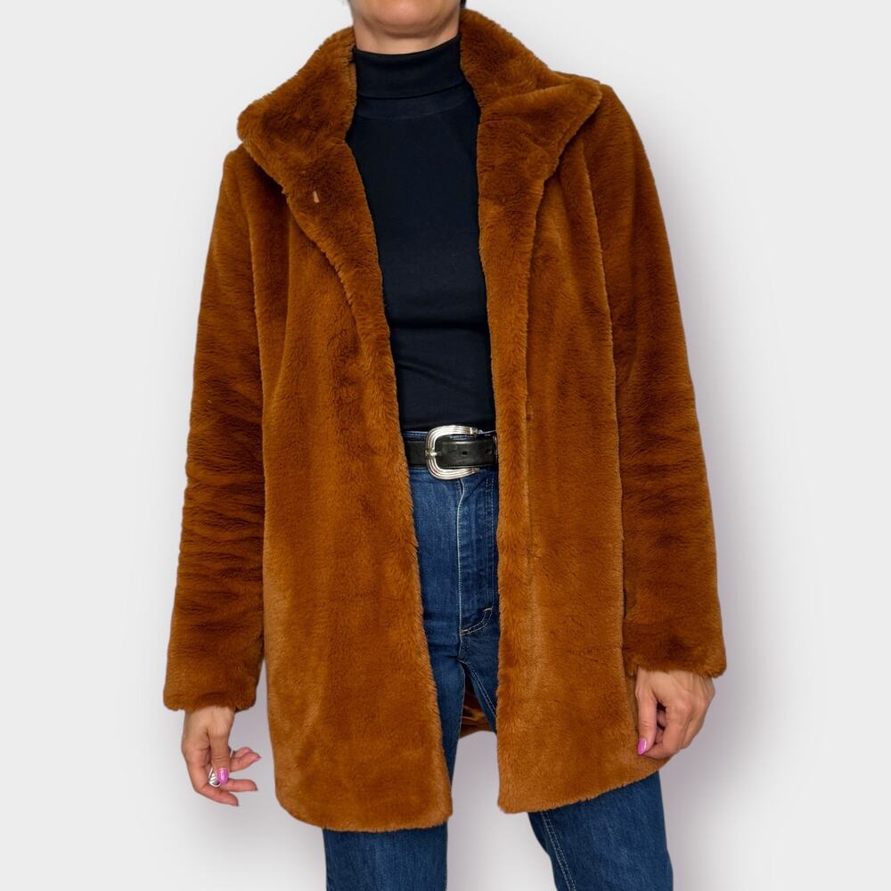 Calvin Klein Faux Fur Coat in Rich Brown